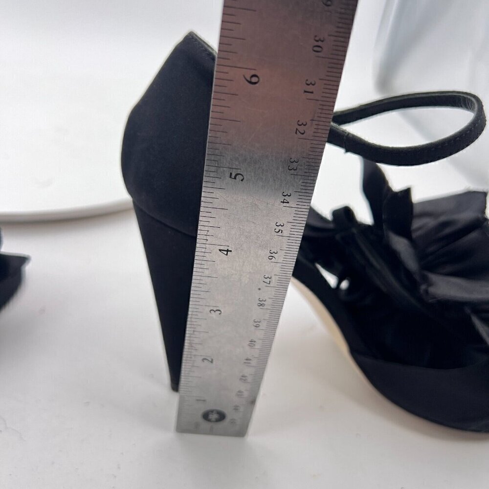 Lavorazione Artigiana Women Shoes Size 7B Black Leather Floral Satin Heel Sandal - Picture 11 of 12
